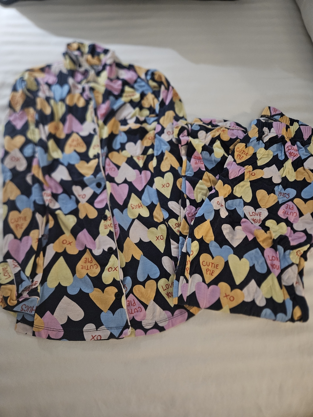 Heart Print Pajama Set - Multicolor Hearts on Navy
